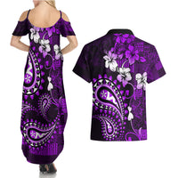 Fiji Masi Paisley Couples Matching Summer Maxi Dress and Hawaiian Shirt Fijian Hibiscus Tapa Purple Version LT01 - Polynesian Pride