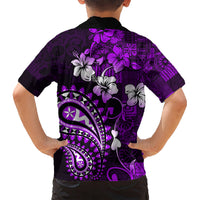 Fiji Masi Paisley Kid Hawaiian Shirt Fijian Hibiscus Tapa Purple Version LT01 - Polynesian Pride