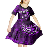 Fiji Masi Paisley Kid Short Sleeve Dress Fijian Hibiscus Tapa Purple Version LT01 - Polynesian Pride