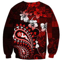 Fiji Masi Paisley Sweatshirt Fijian Hibiscus Tapa Red Version LT01 - Polynesian Pride