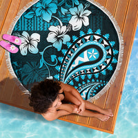 Fiji Masi Paisley Beach Blanket Fijian Hibiscus Tapa Sky Blue Version LT01 - Polynesian Pride