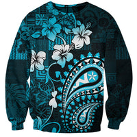 Fiji Masi Paisley Sweatshirt Fijian Hibiscus Tapa Sky Blue Version LT01 Unisex Blue - Polynesian Pride