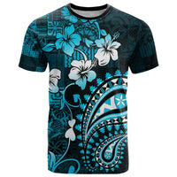 Fiji Masi Paisley T Shirt Fijian Hibiscus Tapa Sky Blue Version LT01 Blue - Polynesian Pride