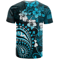 Fiji Masi Paisley T Shirt Fijian Hibiscus Tapa Sky Blue Version LT01 - Polynesian Pride