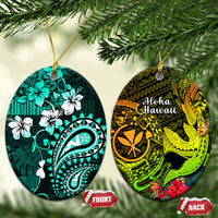 Fiji Masi Paisley Ceramic Ornament Fijian Hibiscus Tapa Turquoise Version LT01 Oval Turquoise - Polynesian Pride