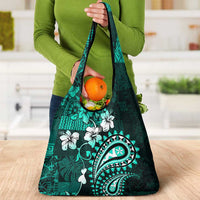 Fiji Masi Paisley Grocery Bag Fijian Hibiscus Tapa Turquoise Version