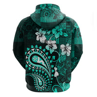 Fiji Masi Paisley Hoodie Fijian Hibiscus Tapa Turquoise Version LT01 - Polynesian Pride