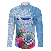 Micronesia Culture Day Family Matching Puletasi and Hawaiian Shirt Tribal Pattern Tropical Style LT01 Dad's Shirt - Long Sleeve Blue - Polynesian Pride