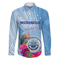 Micronesia Culture Day Family Matching Short Sleeve Bodycon Dress and Hawaiian Shirt Tribal Pattern Tropical Style LT01 Dad's Shirt - Long Sleeve Blue - Polynesian Pride