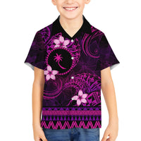 FSM Chuuk State Family Matching Off Shoulder Short Dress and Hawaiian Shirt Tribal Pattern Pink Version LT01 Son's Shirt Pink - Polynesian Pride
