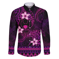 FSM Pohnpei State Family Matching Off Shoulder Long Sleeve Dress and Hawaiian Shirt Tribal Pattern Pink Version LT01 Dad's Shirt - Long Sleeve Pink - Polynesian Pride