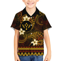 FSM Kosrae State Family Matching Tank Maxi Dress and Hawaiian Shirt Tribal Pattern Gold Version LT01 Son's Shirt Gold - Polynesian Pride