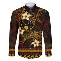 FSM Pohnpei State Family Matching Long Sleeve Bodycon Dress and Hawaiian Shirt Tribal Pattern Gold Version LT01 Dad's Shirt - Long Sleeve Gold - Polynesian Pride