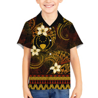 FSM Pohnpei State Family Matching Tank Maxi Dress and Hawaiian Shirt Tribal Pattern Gold Version LT01 Son's Shirt Gold - Polynesian Pride