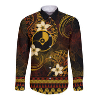 FSM Yap State Long Sleeve Button Shirt Tribal Pattern Gold Version LT01 Unisex Gold - Polynesian Pride