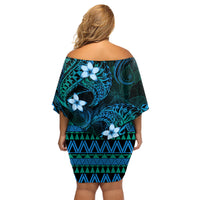 FSM Culture Day Family Matching Off Shoulder Short Dress and Hawaiian Shirt Tribal Pattern Ocean Version LT01 - Polynesian Pride