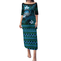 FSM Culture Day Family Matching Puletasi and Hawaiian Shirt Tribal Pattern Ocean Version LT01 Mom's Dress Blue - Polynesian Pride