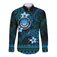 FSM Culture Day Long Sleeve Button Shirt Tribal Pattern Ocean Version LT01 Unisex Blue - Polynesian Pride