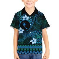 FSM Chuuk State Family Matching Off Shoulder Maxi Dress and Hawaiian Shirt Tribal Pattern Ocean Version LT01 Son's Shirt Blue - Polynesian Pride
