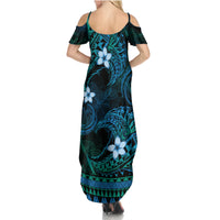 FSM Chuuk State Family Matching Summer Maxi Dress and Hawaiian Shirt Tribal Pattern Ocean Version LT01 - Polynesian Pride