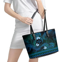 FSM Kosrae State Leather Tote Bag Tribal Pattern Ocean Version LT01 - Polynesian Pride