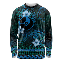 FSM Yap State Long Sleeve Shirt Tribal Pattern Ocean Version LT01 Unisex Blue - Polynesian Pride