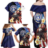 Personalized Northern Mariana Islands 4th of July Family Matching Off Shoulder Maxi Dress and Hawaiian Shirt Plumeria USA Eagle
