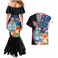 Personalized Guam Fourth of July Couples Matching Mermaid Dress and Hawaiian Shirt Tropical Flowers