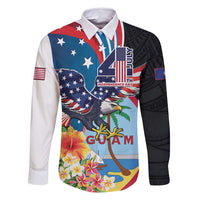 Personalized Guam Fourth of July Family Matching Long Sleeve Bodycon Dress and Hawaiian Shirt Tropical Flowers LT01 Dad's Shirt - Long Sleeve Multicolor - Polynesian Pride