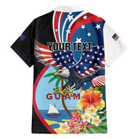 Personalized Guam Fourth of July Family Matching Off Shoulder Short Dress and Hawaiian Shirt Tropical Flowers