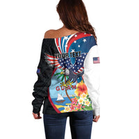 Personalized Guam Fourth of July Off Shoulder Sweater Tropical Flowers