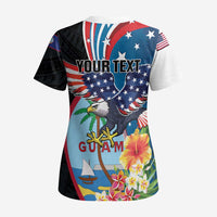 Personalized Guam Fourth of July Scrub Top Tropical Flowers - Polynesian Pride