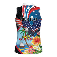Personalized Guam Fourth of July Women Sleeveless Polo Shirt Tropical Flowers