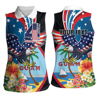 Personalized Guam Fourth of July Women Sleeveless Polo Shirt Tropical Flowers