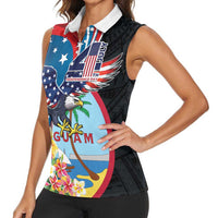 Personalized Guam Fourth of July Women Sleeveless Polo Shirt Tropical Flowers