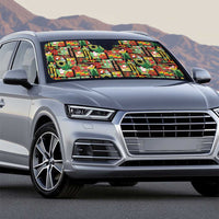 Hawaiian Santa Christmas Pattern Auto Sun Shade Black Version - Polynesian Pride