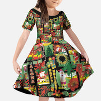Hawaiian Santa Christmas Pattern Family Matching Mermaid Dress and Hawaiian Shirt Black Version - Polynesian Pride