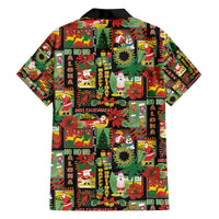 Hawaiian Santa Christmas Pattern Family Matching Off The Shoulder Long Sleeve Dress and Hawaiian Shirt Black Version LT01 - Polynesian Pride