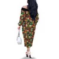 Hawaiian Santa Christmas Pattern Family Matching Off The Shoulder Long Sleeve Dress and Hawaiian Shirt Black Version LT01 - Polynesian Pride