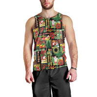 Hawaiian Santa Christmas Pattern Men Tank Top Black Version - Polynesian Pride
