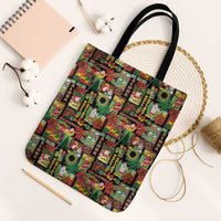 Hawaiian Santa Christmas Pattern Tote Bag Black Version LT01 Black Strap One Size Red - Polynesian Pride