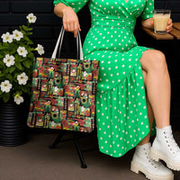 Hawaiian Santa Christmas Pattern Tote Bag Black Version LT01 - Polynesian Pride