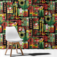 Hawaiian Santa Christmas Pattern Window Curtain Black Version - Polynesian Pride
