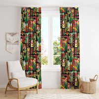 Hawaiian Santa Christmas Pattern Window Curtain Black Version - Polynesian Pride