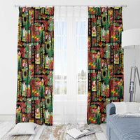 Hawaiian Santa Christmas Pattern Window Curtain Black Version - Polynesian Pride
