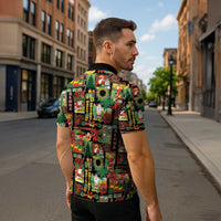 Hawaiian Santa Christmas Pattern Zipper Polo Shirt Black Version - Polynesian Pride