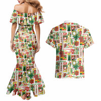 Hawaiian Santa Christmas Pattern Couples Matching Mermaid Dress and Hawaiian Shirt White Version - Polynesian Pride
