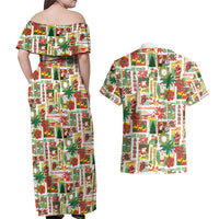 Hawaiian Santa Christmas Pattern Couples Matching Off Shoulder Maxi Dress and Hawaiian Shirt White Version - Polynesian Pride