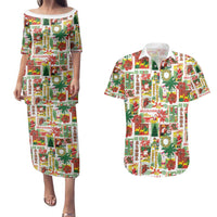Hawaiian Santa Christmas Pattern Couples Matching Puletasi and Hawaiian Shirt White Version LT01 Red - Polynesian Pride