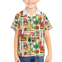 Hawaiian Santa Christmas Pattern Family Matching Long Sleeve Bodycon Dress and Hawaiian Shirt White Version - Polynesian Pride